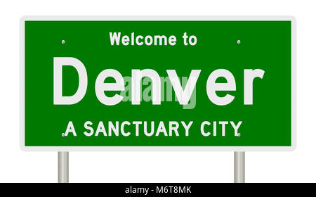 Rendering of a green highway sign for sanctuary city Denver Colorado Stock Photo