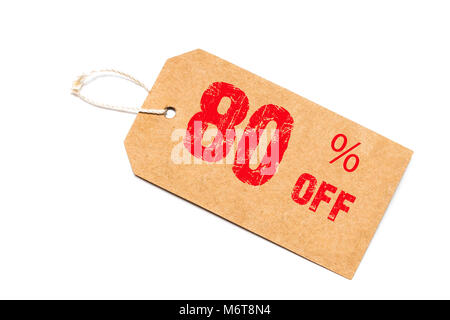 eighty percent off discount - a paper price tag on white background. Stock Photo