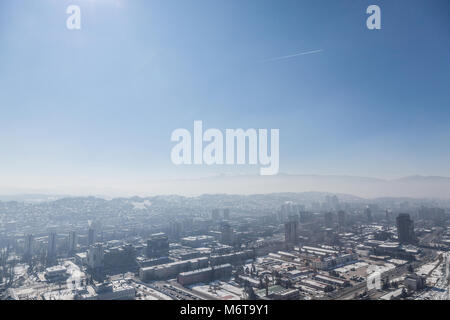 SARAJEVo, BOSNIA - FEBRUARY 16, 2018: Picture of the newer part of Sarajevo (Novo Sarajevo) seen from an elevated point of view during a cold winter a Stock Photo