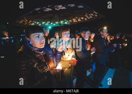 Ukraine, Chernobyl main square, 2016 April 25th: People celebrating the 30th anniversary of the Chernobyl nuclear disaster Photo: Alessandro Bosio Stock Photo