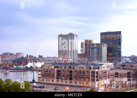 Baltimore, Maryland, United States - Condo and office and apartment buildings on Baltimore Inner Harbor. Stock Photo
