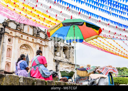 San Juan del Obispo, Guatemala - June 24, 2017: Women sell street food on St John's Day in village near colonial Antigua Stock Photo