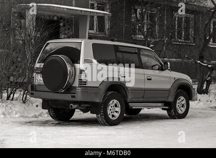 Kazakhstan, Ust-Kamenogorsk - 17 February, 2018. Toyota Land Cruiser Prado 90 in the parking lot.  Toyota Land Cruiser Prado 90 Stock Photo
