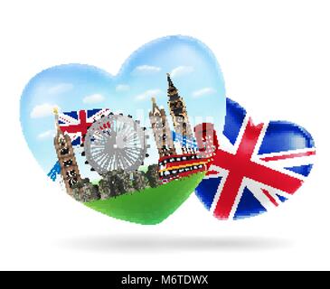love England heart shape logo with england flag Stock Vector