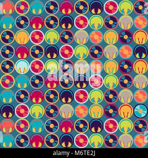 Seamless pattern with headphones and vinyl record Stock Vector