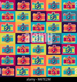 Seamless pattern in retro style with cameras Stock Vector