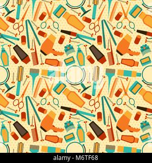 Hairdressing tools seamless pattern in retro style Stock Vector