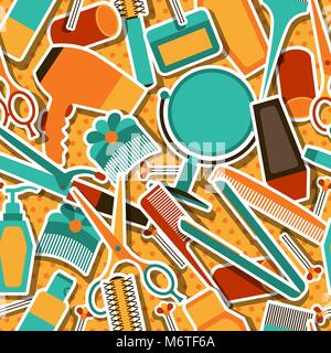 Hairdressing tools seamless pattern in retro style Stock Vector