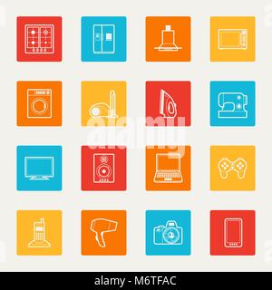 Set of home appliances and electronics icons Stock Vector