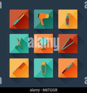 Set of hairdressing icons in flat design style Stock Vector