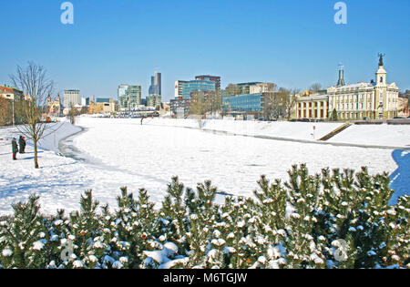Frozen Neris river in Vilnius, Lithuania Stock Photo