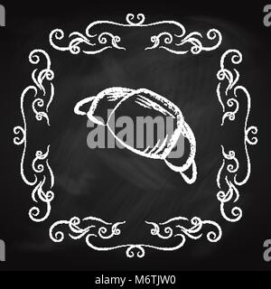 croissant icon, drawn in chalk on a blackboard Stock Vector
