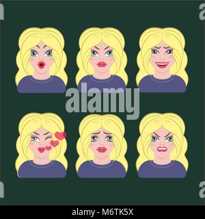 Emotion icons character girl blonde Stock Vector