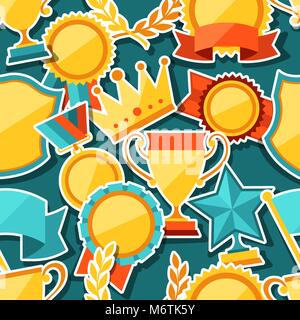 Seamless pattern with trophy and awards stickers Stock Vector