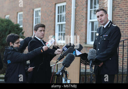 Wiltshire Police Assistant Chief Constable Kier Pritchard speaking at a press conference outside Wiltshire Police Headquarters in Devizes after double agent Sergei Skripal was found critically ill by exposure to an unknown substance in Salisbury. Stock Photo