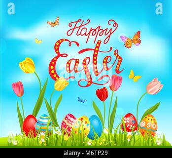 Poster Bright blue easter card Stock Vector