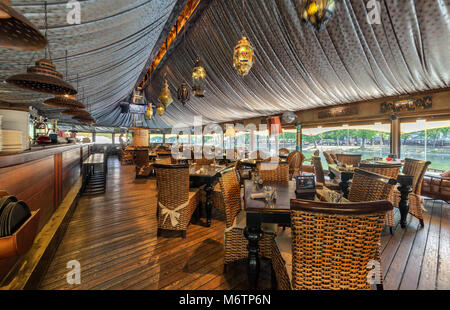 MOSCOW - JULY 2014: The interior of the restaurant on the water "SHATER" in the Oriental style Stock Photo