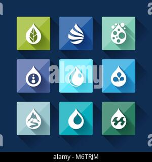 Water drop icons in flat design style Stock Vector