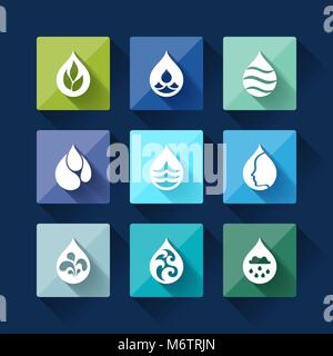 Water drop icons in flat design style Stock Vector