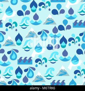 Seamless pattern with water icons in flat design style Stock Vector