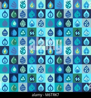 Seamless pattern with water icons in flat design style Stock Vector