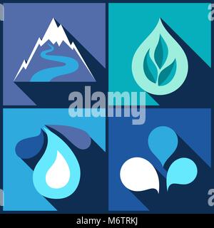 Background with water icons in flat design style Stock Vector