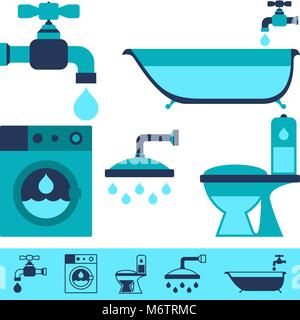 Plumbing icons set, flat style Stock Vector Image & Art - Alamy