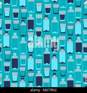 Seamless pattern with plastic bottles and glasses Stock Vector