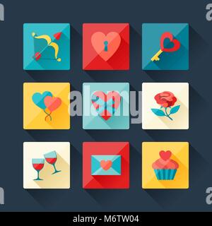 Set of Valentine's and Wedding icons in flat design style Stock Vector