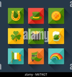 Saint Patrick's Day icons in flat design style Stock Vector