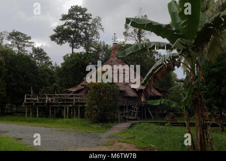 Bidayuh warriors longhouse in the Sarawak Cultural Village, Kuching, Malaysia Stock Photo