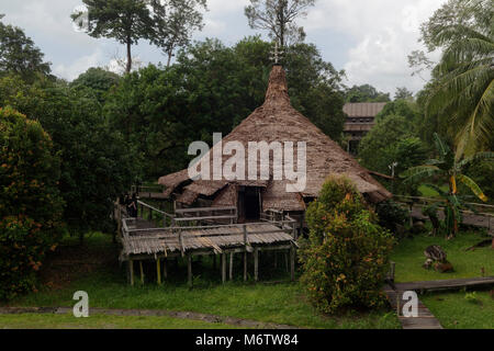 Bidayuh warriors longhouse in the Sarawak Cultural Village, Kuching, Malaysia Stock Photo