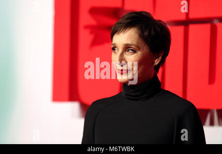 Kristin Scott Thomas attending the Tomb Raider European Premiere held at Vue West End in Leicester Square, London Stock Photo