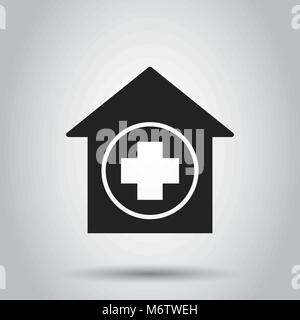 Hospital building vector icon. Infirmary medical clinic sign illustration. Business concept simple flat pictogram on isolated background. Stock Vector