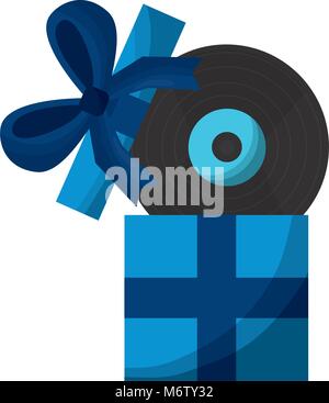 gift box with vinyl disk surprise vector illustration Stock Vector