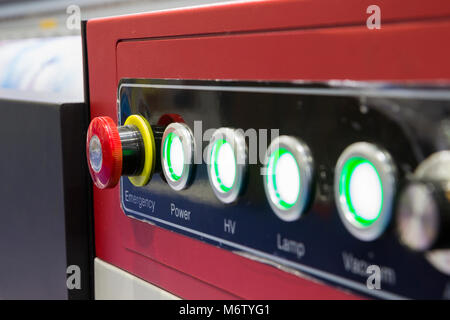 emergency stop button and control pannel Stock Photo