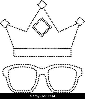 crown and glasses retro trend elements vector illustration dotted line image Stock Vector