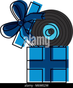 gift box with vinyl disc surprise vector illustration Stock Vector