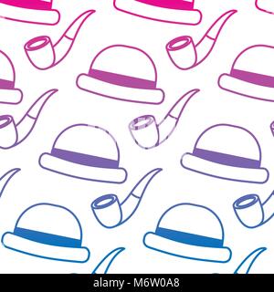 classic hat and tobacco pipe hipster style wallpaper vector illustration gradient color line image Stock Vector