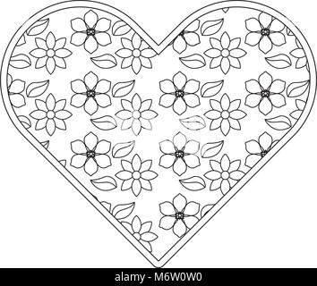 delicate heart with jasmine flower decoration vector illustration outline image Stock Vector