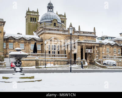 The old Royal Baths building from Crescent Gardens in Winter Harrogate North Yorkshire England Stock Photo