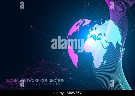 Geometric graphic background communication. Cloud computing and global network connections concept design. Big data complex with compounds. Digital data visualization. Scientific cybernetic vector. Stock Vector