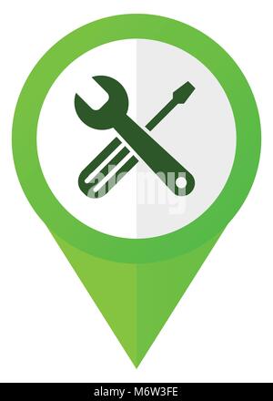 Tools green flat pointer vector icon. Modern design web button in eps 10 Stock Vector