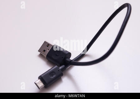 USB and micro USB connector cable. Micro-USB cable connector on white background Stock Photo