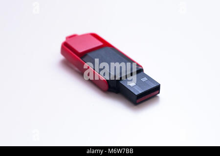 USB flash drive key isolated on white. Portable flash drive memory isolated on white. Stock Photo