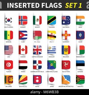 All flags of the world set 1 . Inserted and floating sticky note design . ( 1/8 ) . Stock Vector