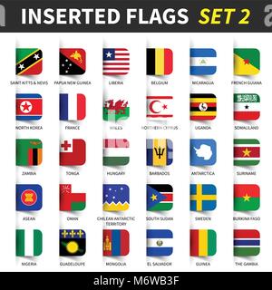 All flags of the world set 2 . Inserted and floating sticky note design . ( 2/8 ) . Stock Vector
