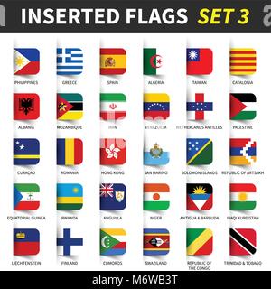All flags of the world set 3 . Inserted and floating sticky note design . ( 3/8 ) . Stock Vector