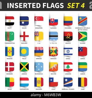 All flags of the world set 4 . Inserted and floating sticky note design . ( 4/8 ) . Stock Vector
