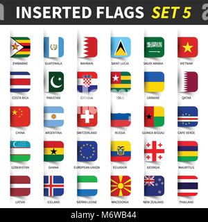 All flags of the world set 5 . Inserted and floating sticky note design . ( 5/8 ) . Stock Vector